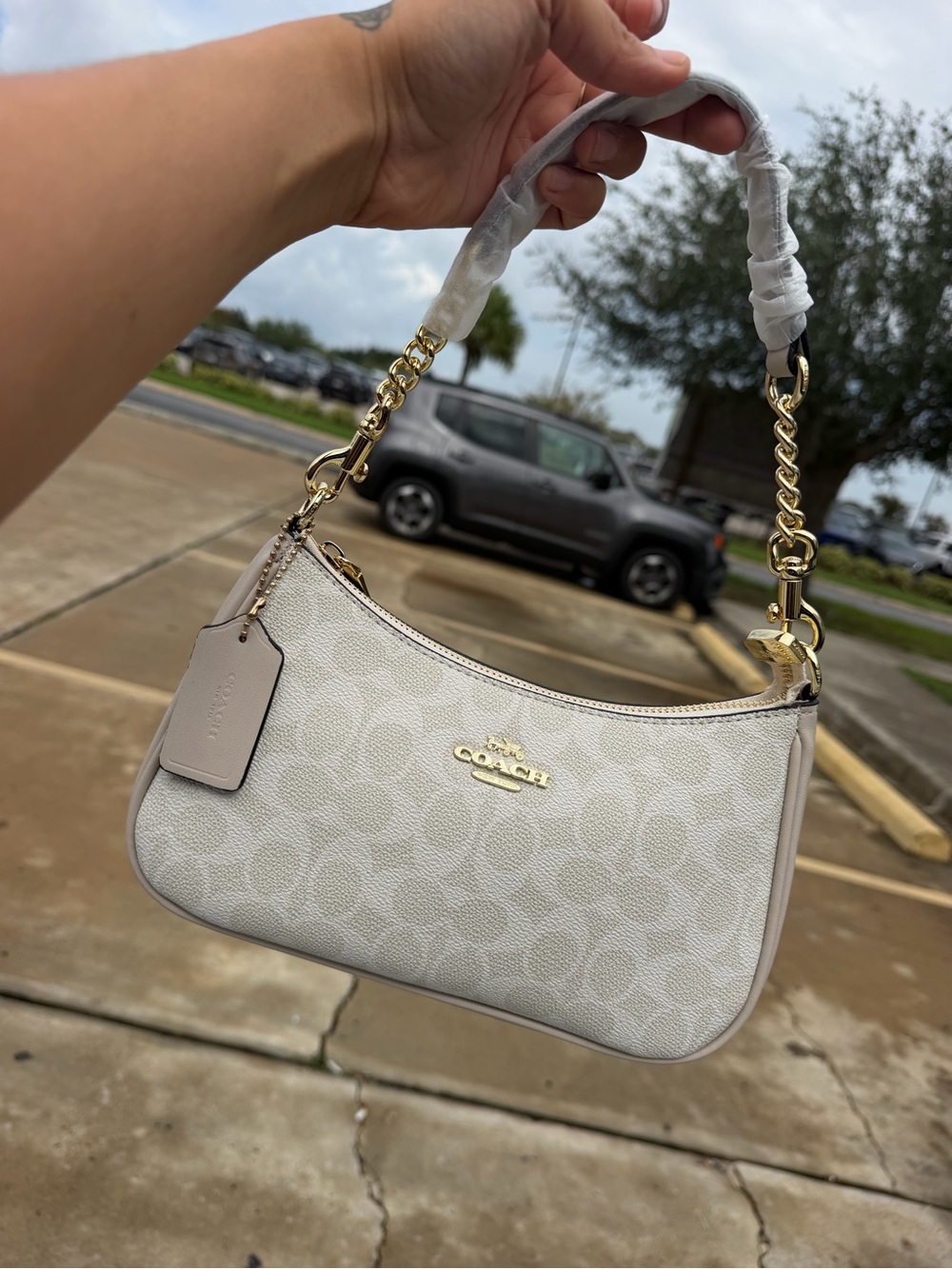 Coach Small Shoulder Bag in Chalk/Light Beige with Gold Hardware